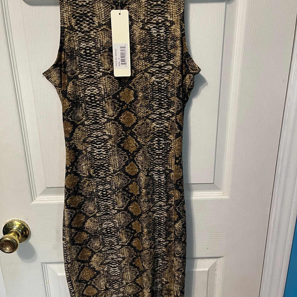Yelete Snake Print Midi Dress - Black and Brown